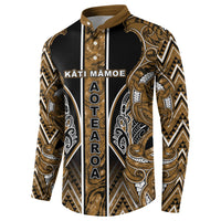 Aotearoa Kati Mamoe Button Sweatshirt Maori Brown Tribal Paua Shell Pattern DT05 - Polynesian Pride