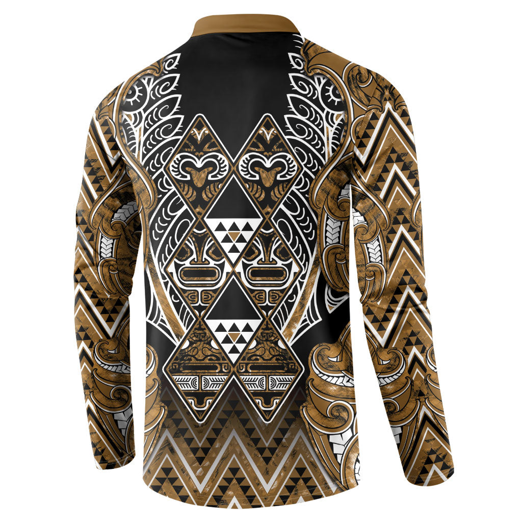 Aotearoa Kati Mamoe Button Sweatshirt Maori Brown Tribal Paua Shell Pattern DT05 - Polynesian Pride