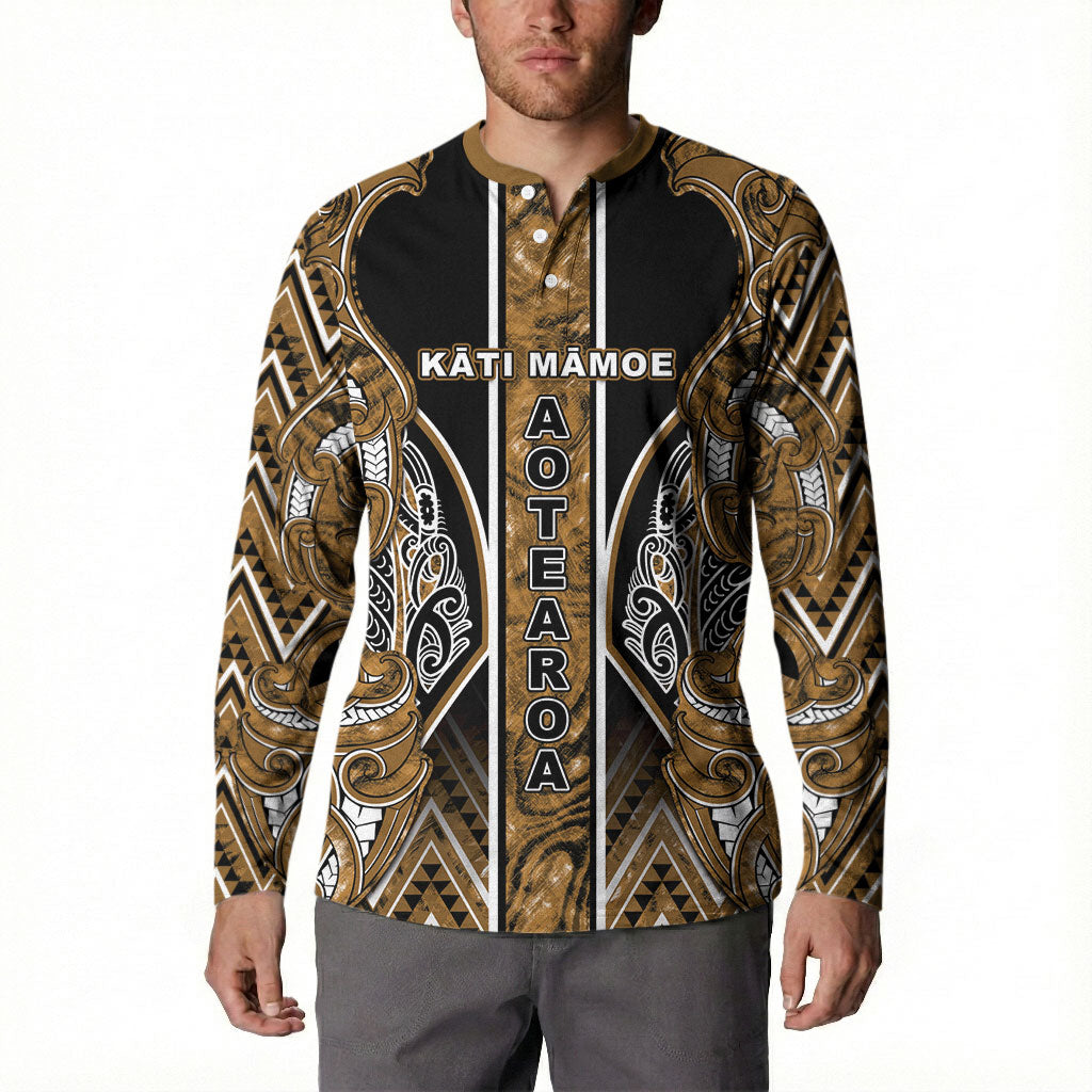 Aotearoa Kati Mamoe Button Sweatshirt Maori Brown Tribal Paua Shell Pattern DT05 - Polynesian Pride