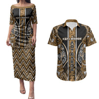 Aotearoa Kati Mamoe Couples Matching Puletasi and Hawaiian Shirt Maori Brown Tribal Paua Shell Pattern DT05 Brown - Polynesian Pride