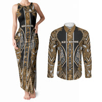 Aotearoa Kati Mamoe Couples Matching Tank Maxi Dress and Long Sleeve Button Shirt Maori Brown Tribal Paua Shell Pattern DT05 Brown - Polynesian Pride