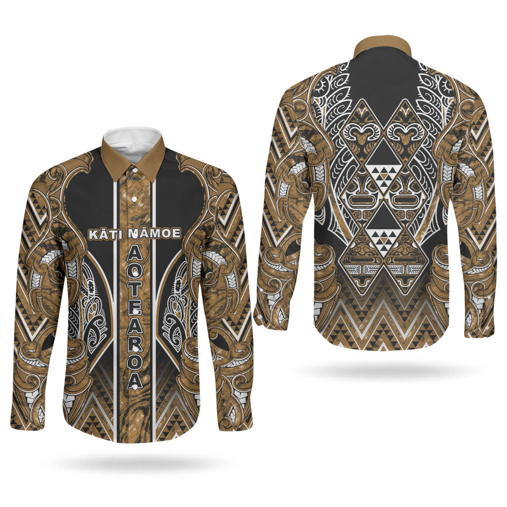 Aotearoa Kati Mamoe Couples Matching Tank Maxi Dress and Long Sleeve Button Shirt Maori Brown Tribal Paua Shell Pattern DT05 - Polynesian Pride