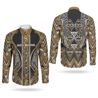 Aotearoa Kati Mamoe Couples Matching Tank Maxi Dress and Long Sleeve Button Shirt Maori Brown Tribal Paua Shell Pattern DT05 - Polynesian Pride