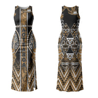 Aotearoa Kati Mamoe Couples Matching Tank Maxi Dress and Long Sleeve Button Shirt Maori Brown Tribal Paua Shell Pattern DT05 - Polynesian Pride