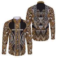 Aotearoa Kati Mamoe Family Matching Off Shoulder Maxi Dress and Hawaiian Shirt Maori Brown Tribal Paua Shell Pattern DT05 Dad's Shirt - Long Sleeve Brown - Polynesian Pride
