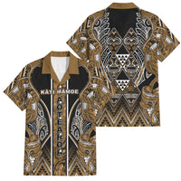 Aotearoa Kati Mamoe Family Matching Off Shoulder Short Dress and Hawaiian Shirt Maori Brown Tribal Paua Shell Pattern DT05 Dad's Shirt - Short Sleeve Brown - Polynesian Pride