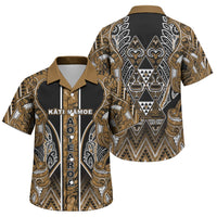 Aotearoa Kati Mamoe Family Matching Off Shoulder Short Dress and Hawaiian Shirt Maori Brown Tribal Paua Shell Pattern DT05 Son's Shirt Brown - Polynesian Pride