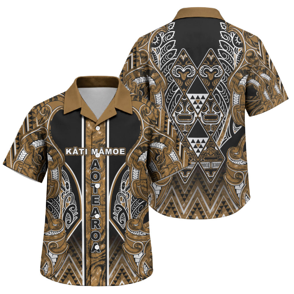 Aotearoa Kati Mamoe Family Matching Summer Maxi Dress and Hawaiian Shirt Maori Brown Tribal Paua Shell Pattern DT05 Son's Shirt Brown - Polynesian Pride