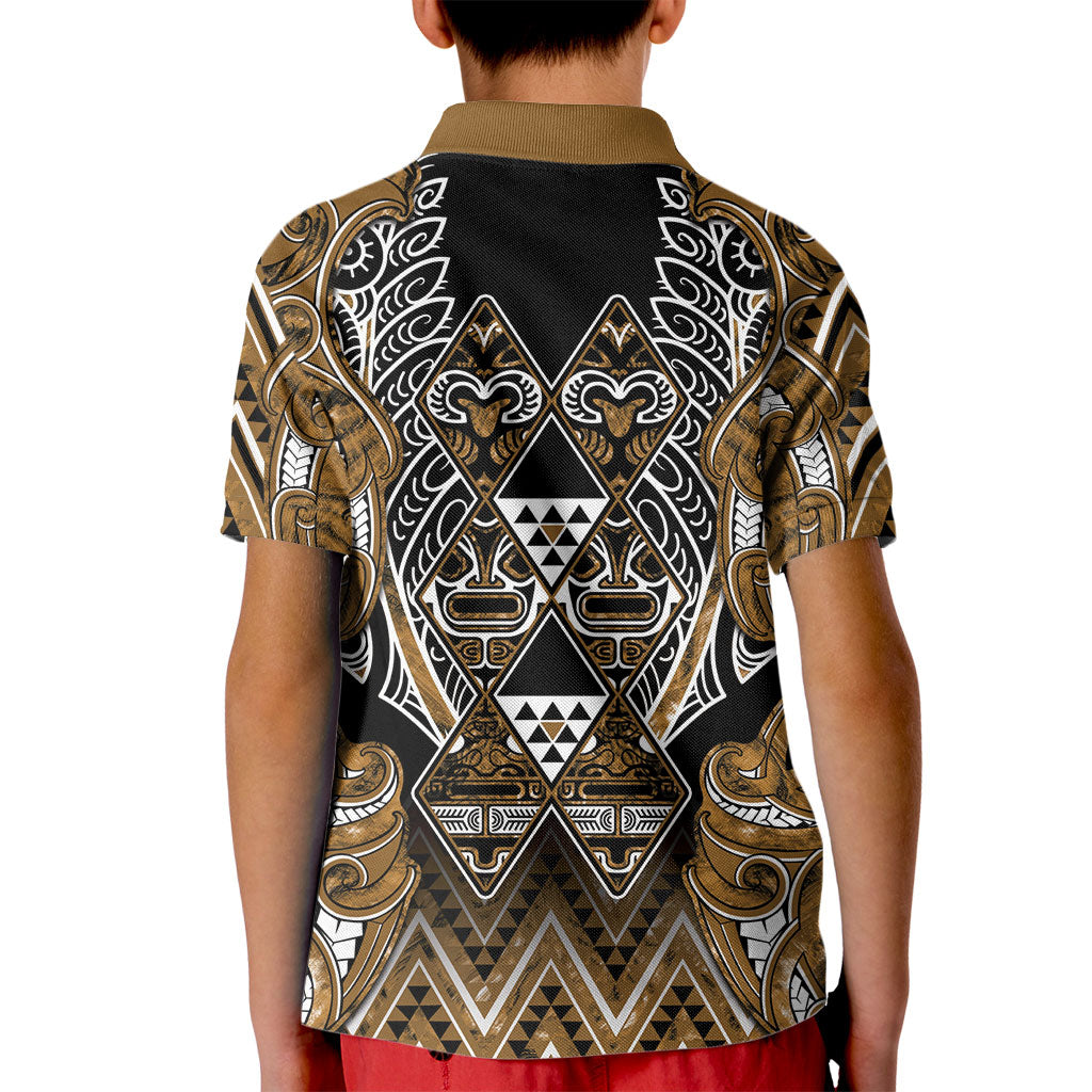 Aotearoa Kati Mamoe Kid Polo Shirt Maori Brown Tribal Paua Shell Pattern DT05 - Polynesian Pride