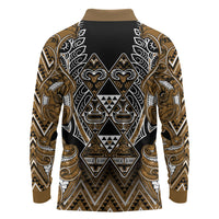 Aotearoa Kati Mamoe Long Sleeve Polo Shirt Maori Brown Tribal Paua Shell Pattern DT05 - Polynesian Pride
