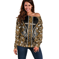 Aotearoa Kati Mamoe Off Shoulder Sweater Maori Brown Tribal Paua Shell Pattern DT05 Women Brown - Polynesian Pride