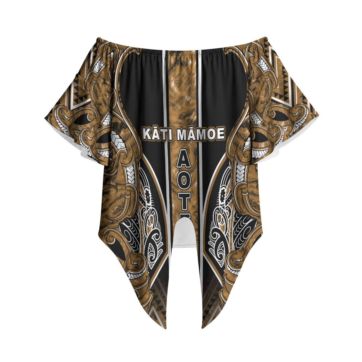 Aotearoa Kati Mamoe Off Shoulder Wrap Waist Top Maori Brown Tribal Paua Shell Pattern DT05 - Polynesian Pride