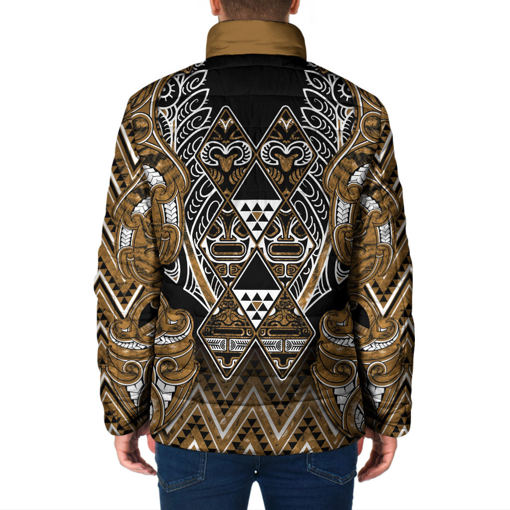 Aotearoa Kati Mamoe Padded Jacket Maori Brown Tribal Paua Shell Pattern DT05 - Polynesian Pride