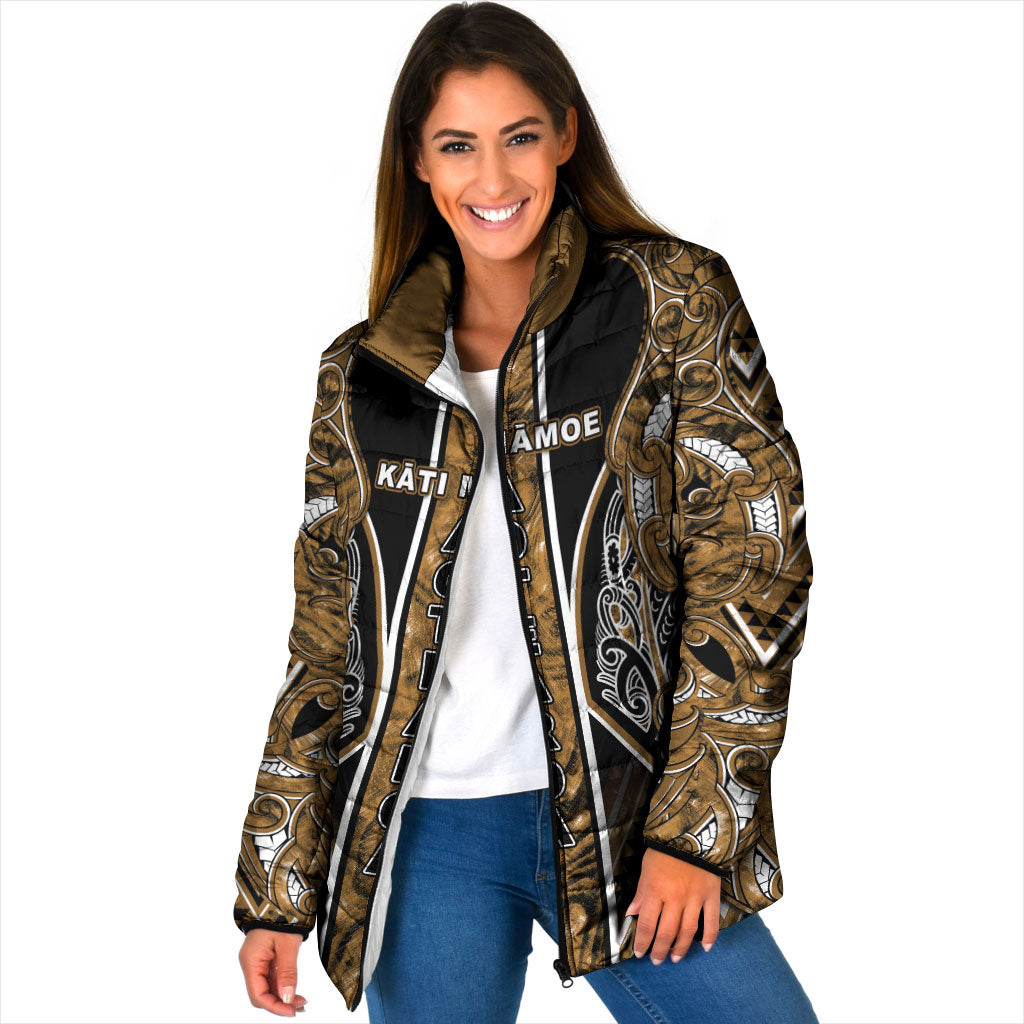 Aotearoa Kati Mamoe Padded Jacket Maori Brown Tribal Paua Shell Pattern DT05 Women Brown - Polynesian Pride