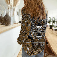 Aotearoa Kati Mamoe Women Casual Shirt Maori Brown Tribal Paua Shell Pattern DT05 - Polynesian Pride