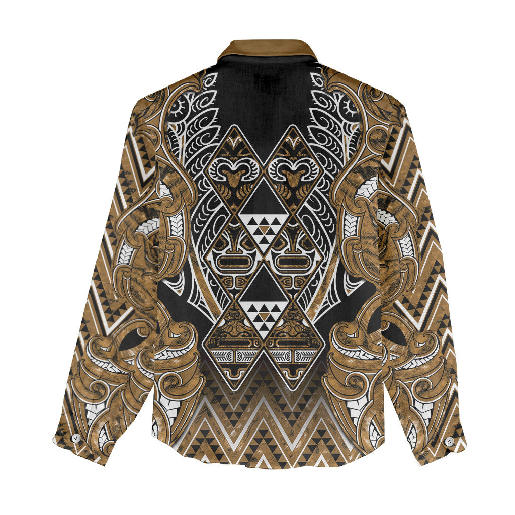 Aotearoa Kati Mamoe Women Casual Shirt Maori Brown Tribal Paua Shell Pattern DT05 - Polynesian Pride