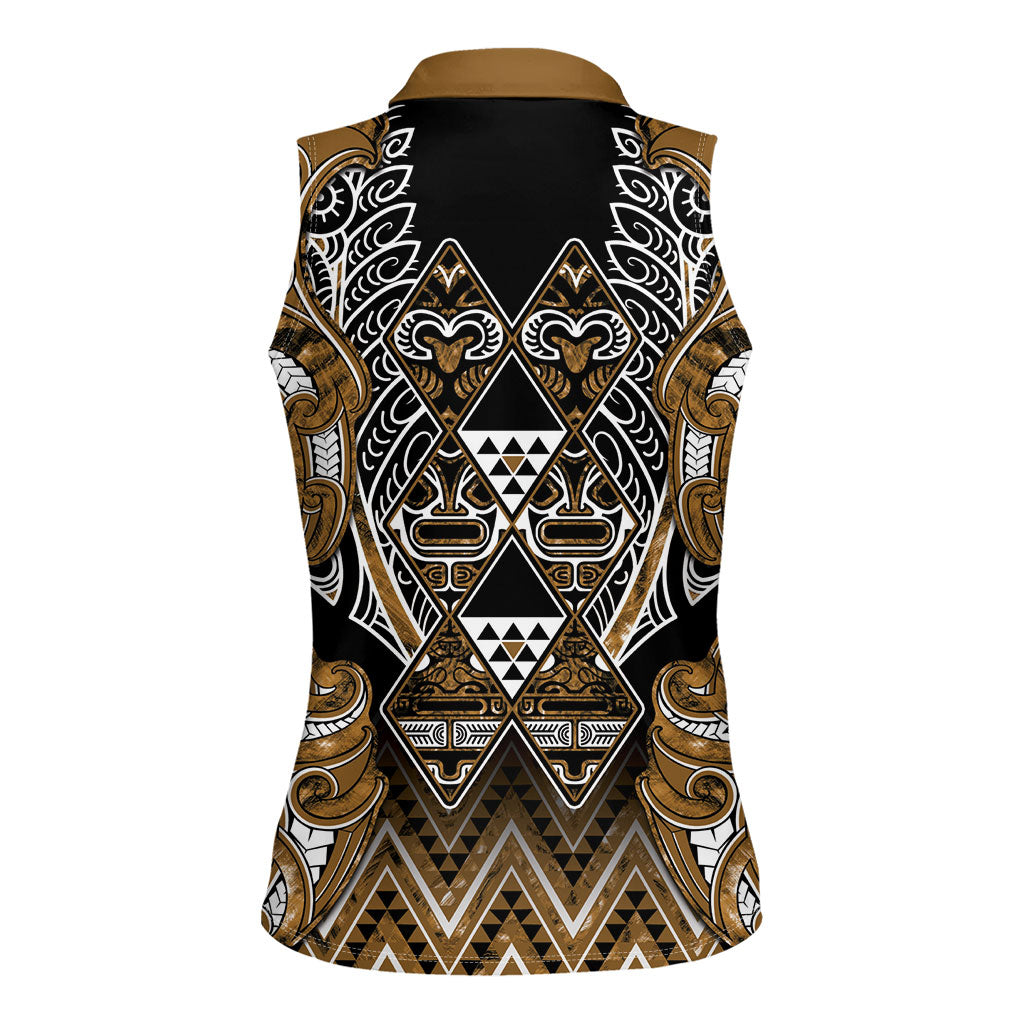 Aotearoa Kati Mamoe Women Sleeveless Polo Shirt Maori Brown Tribal Paua Shell Pattern DT05 - Polynesian Pride