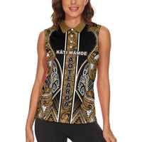 Aotearoa Kati Mamoe Women Sleeveless Polo Shirt Maori Brown Tribal Paua Shell Pattern DT05 - Polynesian Pride