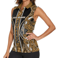 Aotearoa Kati Mamoe Women Sleeveless Polo Shirt Maori Brown Tribal Paua Shell Pattern DT05 - Polynesian Pride