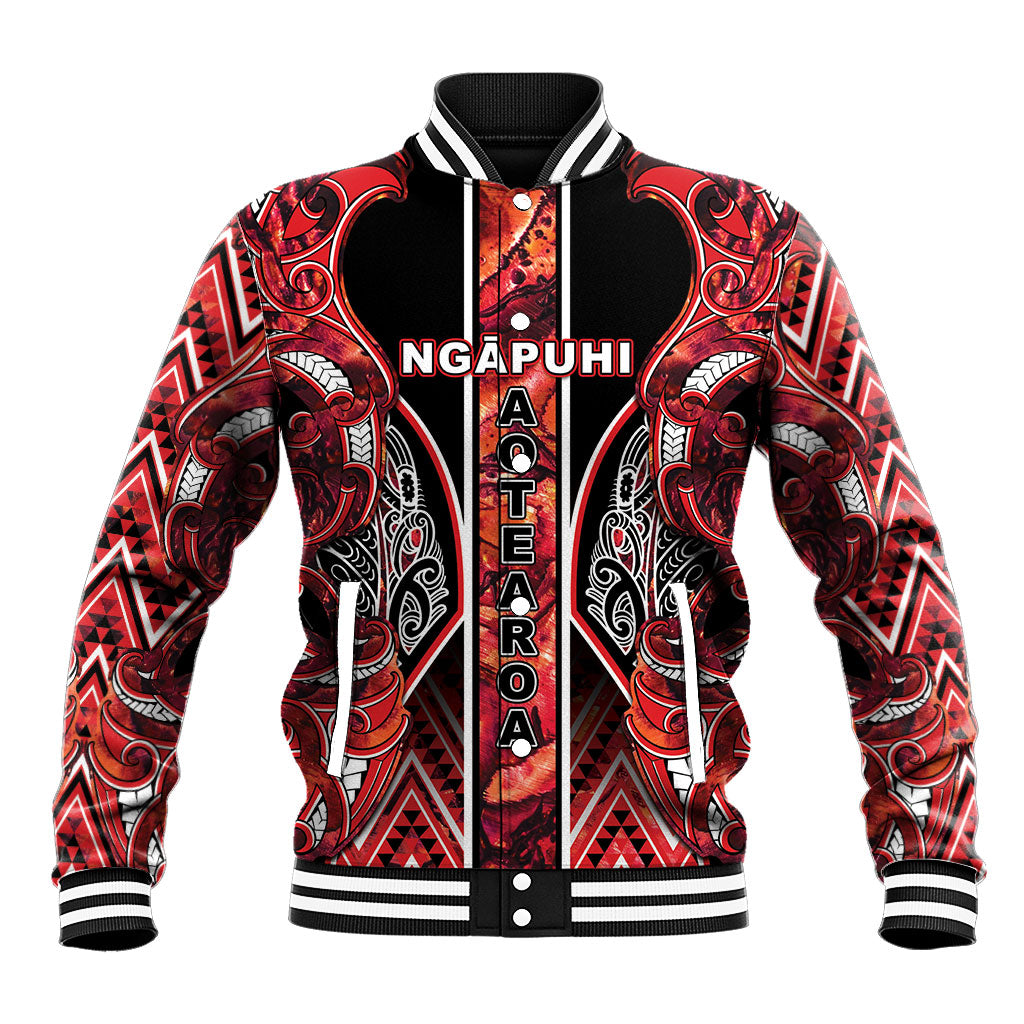 Aotearoa Ngapuhi Baseball Jacket Maori Red Tribal Paua Shell Pattern DT05 Unisex Red - Polynesian Pride