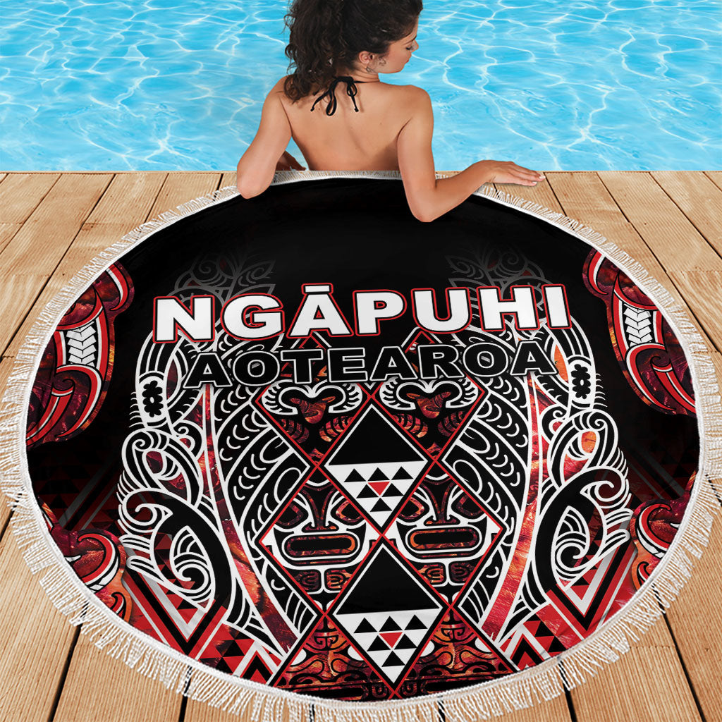 Aotearoa Ngapuhi Beach Blanket Maori Red Tribal Paua Shell Pattern DT05 - Polynesian Pride