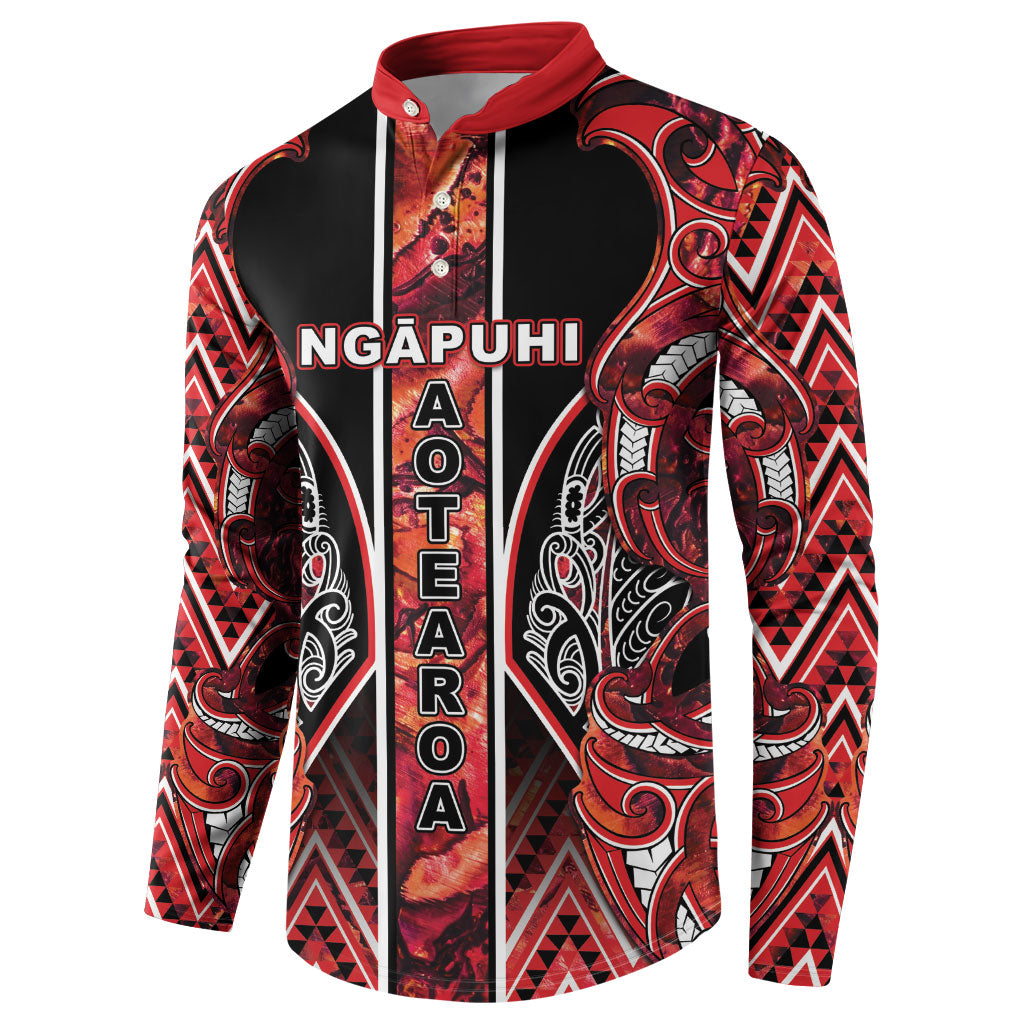 Aotearoa Ngapuhi Button Sweatshirt Maori Red Tribal Paua Shell Pattern DT05 - Polynesian Pride