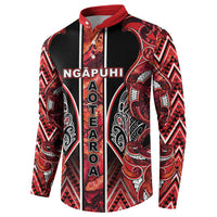 Aotearoa Ngapuhi Button Sweatshirt Maori Red Tribal Paua Shell Pattern DT05 - Polynesian Pride