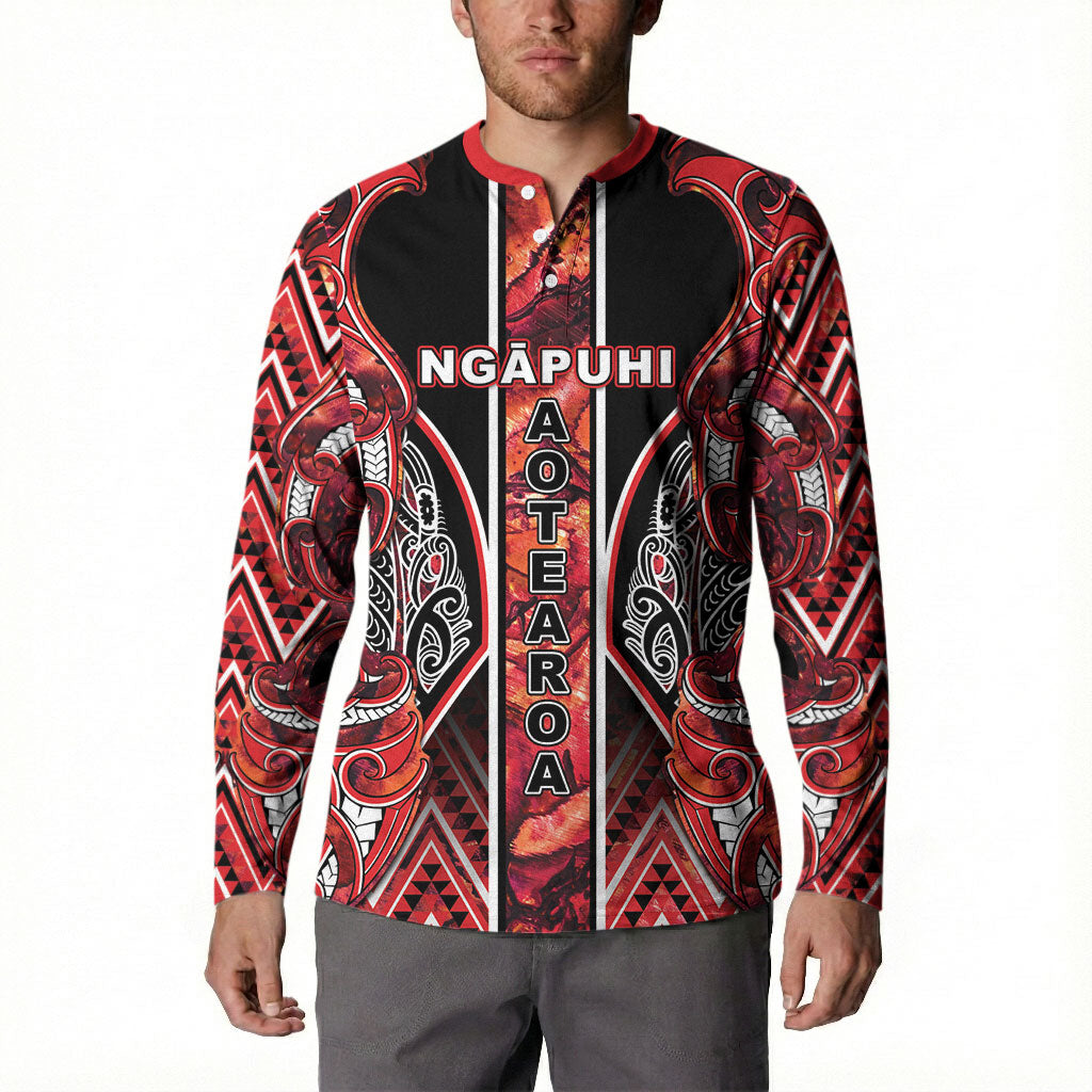 Aotearoa Ngapuhi Button Sweatshirt Maori Red Tribal Paua Shell Pattern DT05 - Polynesian Pride