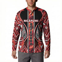 Aotearoa Ngapuhi Button Sweatshirt Maori Red Tribal Paua Shell Pattern DT05 - Polynesian Pride