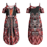 Aotearoa Ngapuhi Couples Matching Summer Maxi Dress and Hawaiian Shirt Maori Red Tribal Paua Shell Pattern DT05 - Polynesian Pride