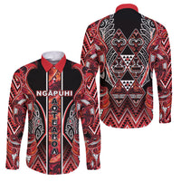 Aotearoa Ngapuhi Family Matching Summer Maxi Dress and Hawaiian Shirt Maori Red Tribal Paua Shell Pattern DT05 Dad's Shirt - Long Sleeve Red - Polynesian Pride