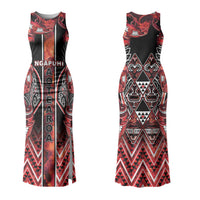 Aotearoa Ngapuhi Family Matching Tank Maxi Dress and Hawaiian Shirt Maori Red Tribal Paua Shell Pattern DT05 Mom's Dress Red - Polynesian Pride