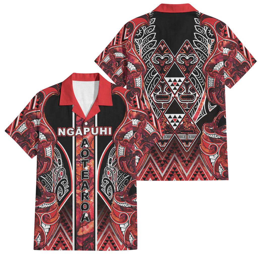 Aotearoa Ngapuhi Family Matching Tank Maxi Dress and Hawaiian Shirt Maori Red Tribal Paua Shell Pattern DT05 Dad's Shirt - Short Sleeve Red - Polynesian Pride