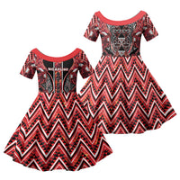 Aotearoa Ngapuhi Family Matching Tank Maxi Dress and Hawaiian Shirt Maori Red Tribal Paua Shell Pattern DT05 Daughter's Dress Red - Polynesian Pride