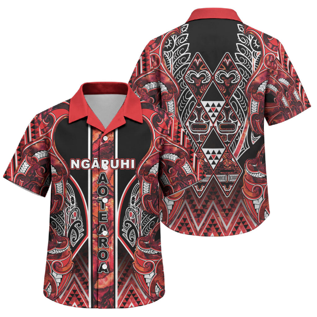 Aotearoa Ngapuhi Family Matching Tank Maxi Dress and Hawaiian Shirt Maori Red Tribal Paua Shell Pattern DT05 Son's Shirt Red - Polynesian Pride