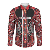 Aotearoa Ngapuhi Long Sleeve Button Shirt Maori Red Tribal Paua Shell Pattern DT05 Unisex Red - Polynesian Pride