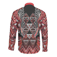 Aotearoa Ngapuhi Long Sleeve Button Shirt Maori Red Tribal Paua Shell Pattern DT05 - Polynesian Pride