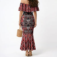 Aotearoa Ngapuhi Mermaid Dress Maori Red Tribal Paua Shell Pattern DT05 - Polynesian Pride
