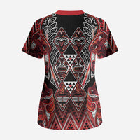 Aotearoa Ngapuhi Scrub Top Maori Red Tribal Paua Shell Pattern DT05 - Polynesian Pride
