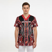 Aotearoa Ngapuhi Scrub Top Maori Red Tribal Paua Shell Pattern DT05 - Polynesian Pride