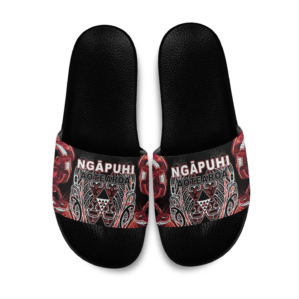 Aotearoa Ngapuhi Slide Sandals Maori Red Tribal Paua Shell Pattern DT05 Red - Polynesian Pride