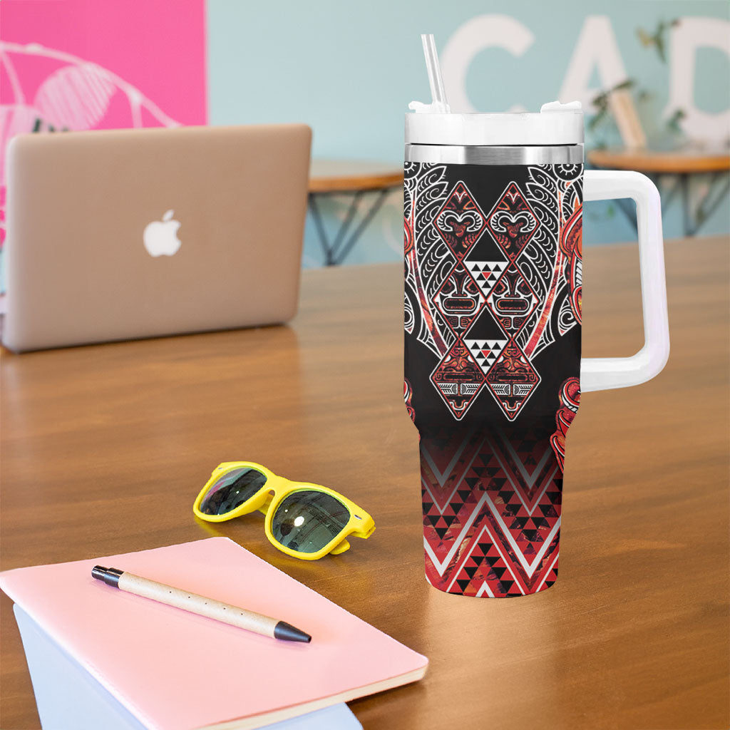 Aotearoa Ngapuhi Tumbler With Handle Maori Red Tribal Paua Shell Pattern DT05 - Polynesian Pride