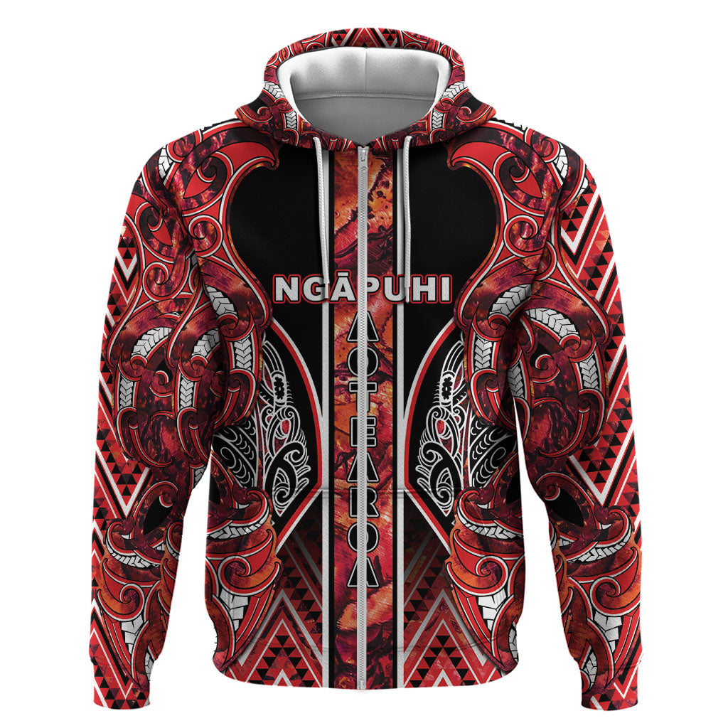 Aotearoa Ngapuhi Zip Hoodie Maori Red Tribal Paua Shell Pattern DT05 Zip Hoodie Red - Polynesian Pride