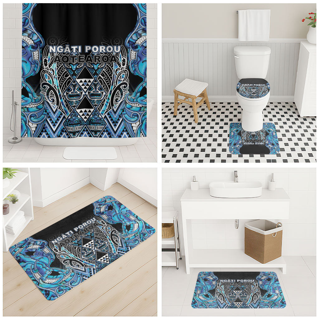 Aotearoa Ngati Porou Bathroom Set Maori Light Blue Tribal Paua Shell Pattern DT05 - Polynesian Pride