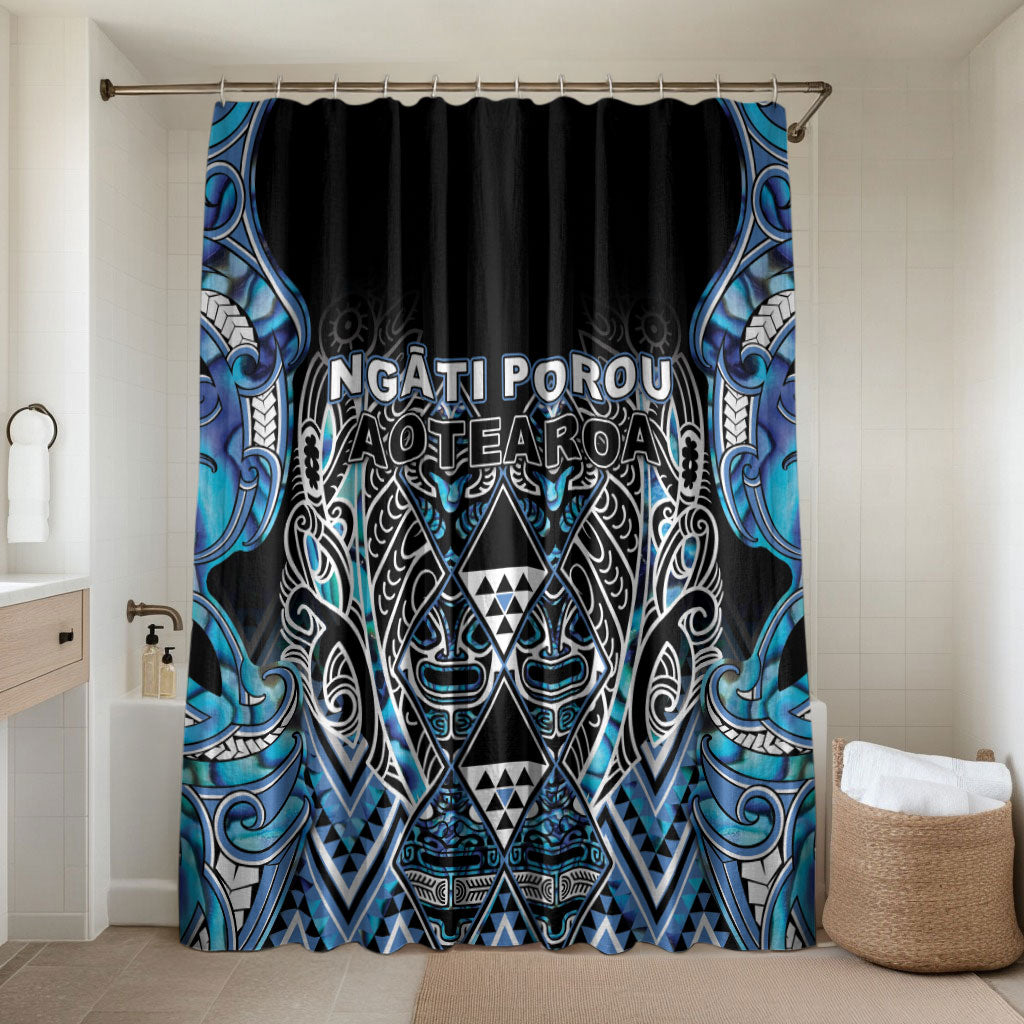 Aotearoa Ngati Porou Bathroom Set Maori Light Blue Tribal Paua Shell Pattern DT05 Shower Curtain Only Blue - Polynesian Pride
