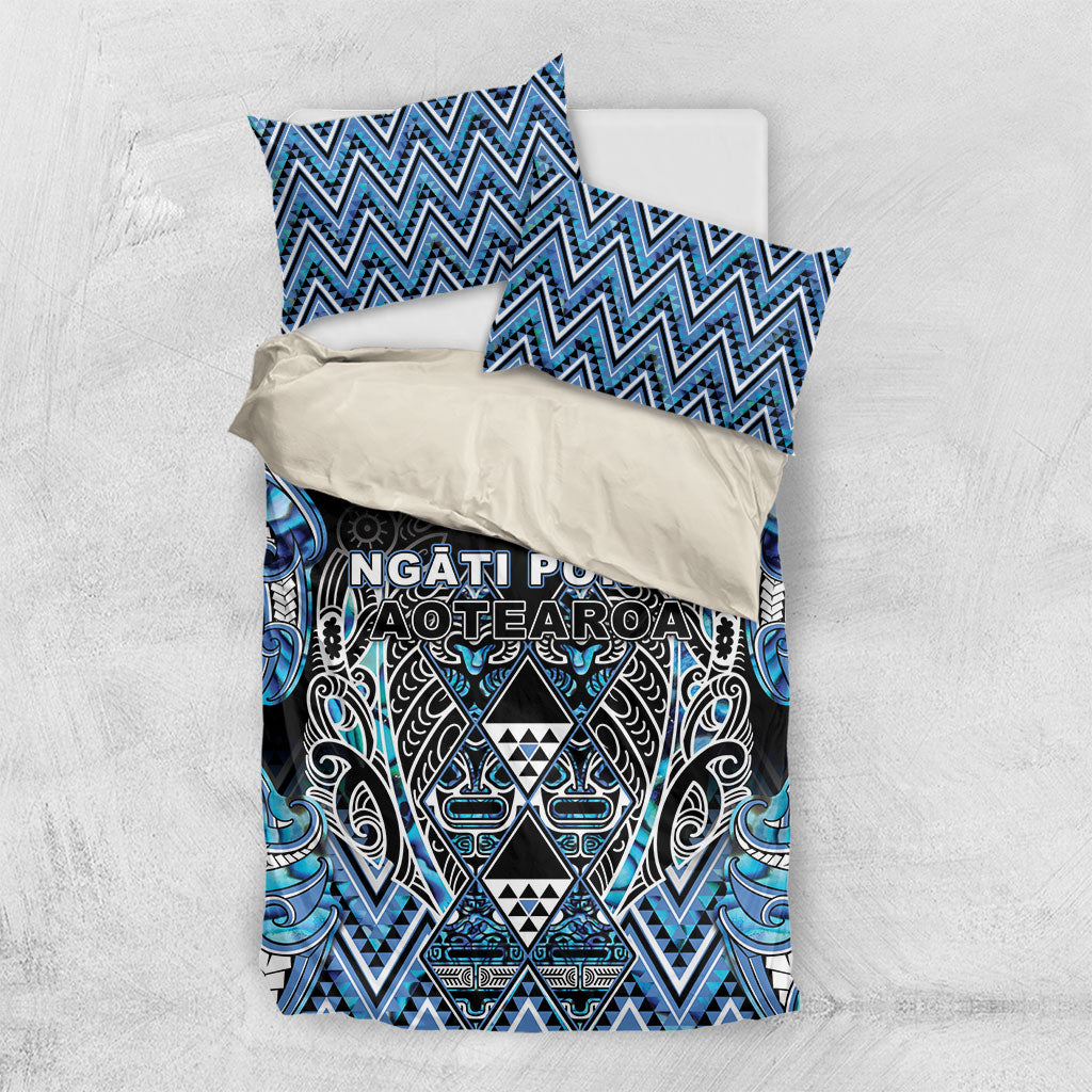 Aotearoa Ngati Porou Bedding Set Maori Light Blue Tribal Paua Shell Pattern DT05 US Twin 172cm x 218cm Blue - Polynesian Pride