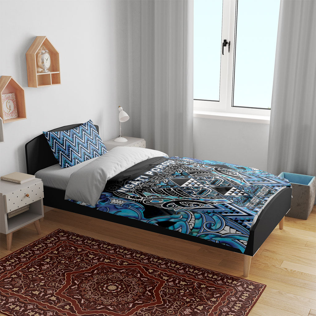 Aotearoa Ngati Porou Bedding Set Maori Light Blue Tribal Paua Shell Pattern DT05 - Polynesian Pride