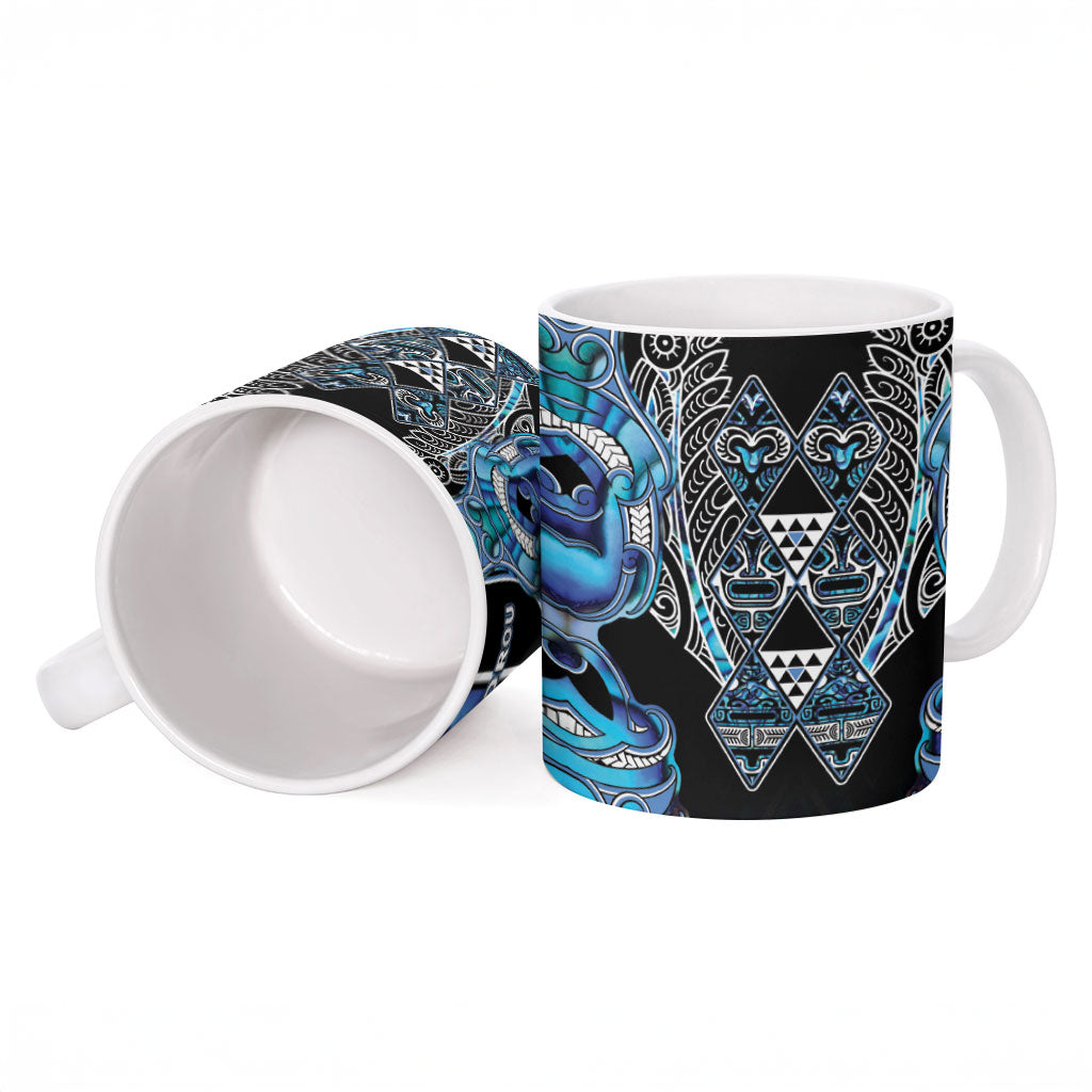 Aotearoa Ngati Porou Ceramic Mug Maori Light Blue Tribal Paua Shell Pattern DT05 - Polynesian Pride