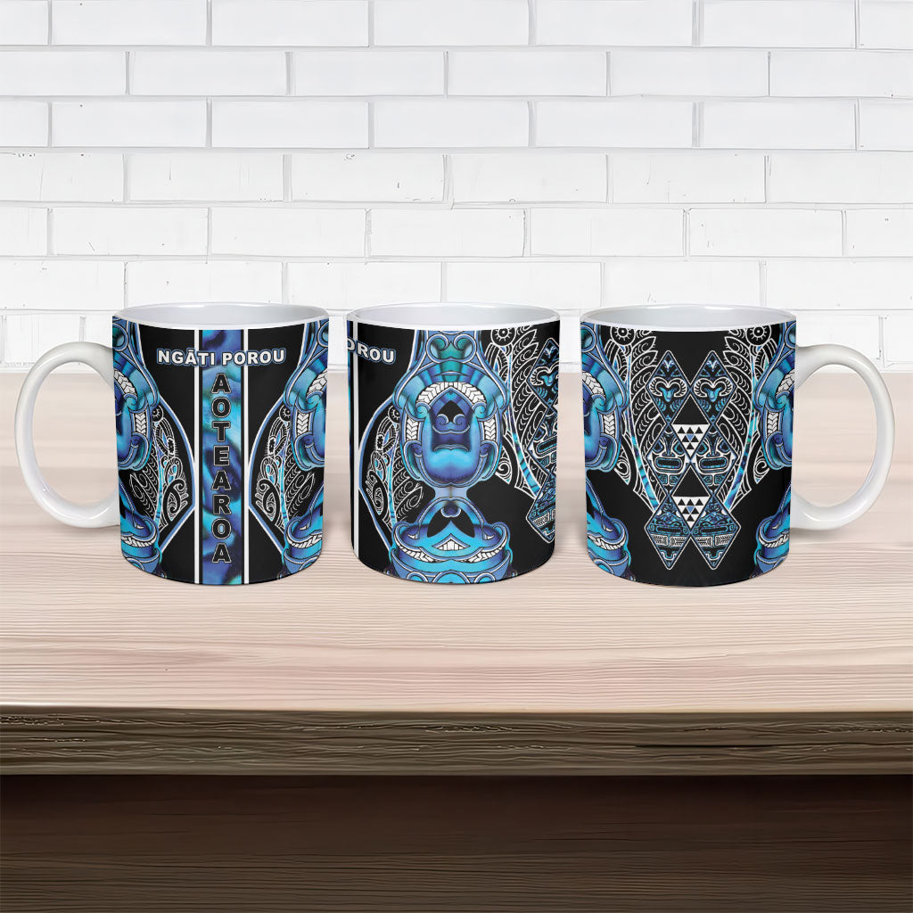 Aotearoa Ngati Porou Ceramic Mug Maori Light Blue Tribal Paua Shell Pattern DT05 - Polynesian Pride