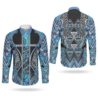 Aotearoa Ngati Porou Couples Matching Long Sleeve Bodycon Dress and Long Sleeve Button Shirt Maori Light Blue Tribal Paua Shell Pattern DT05 - Polynesian Pride